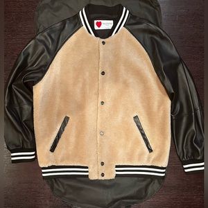 Mens VALENTINO LAMBSKIN LEATHER & fuzzy wool front /back jacket size 56